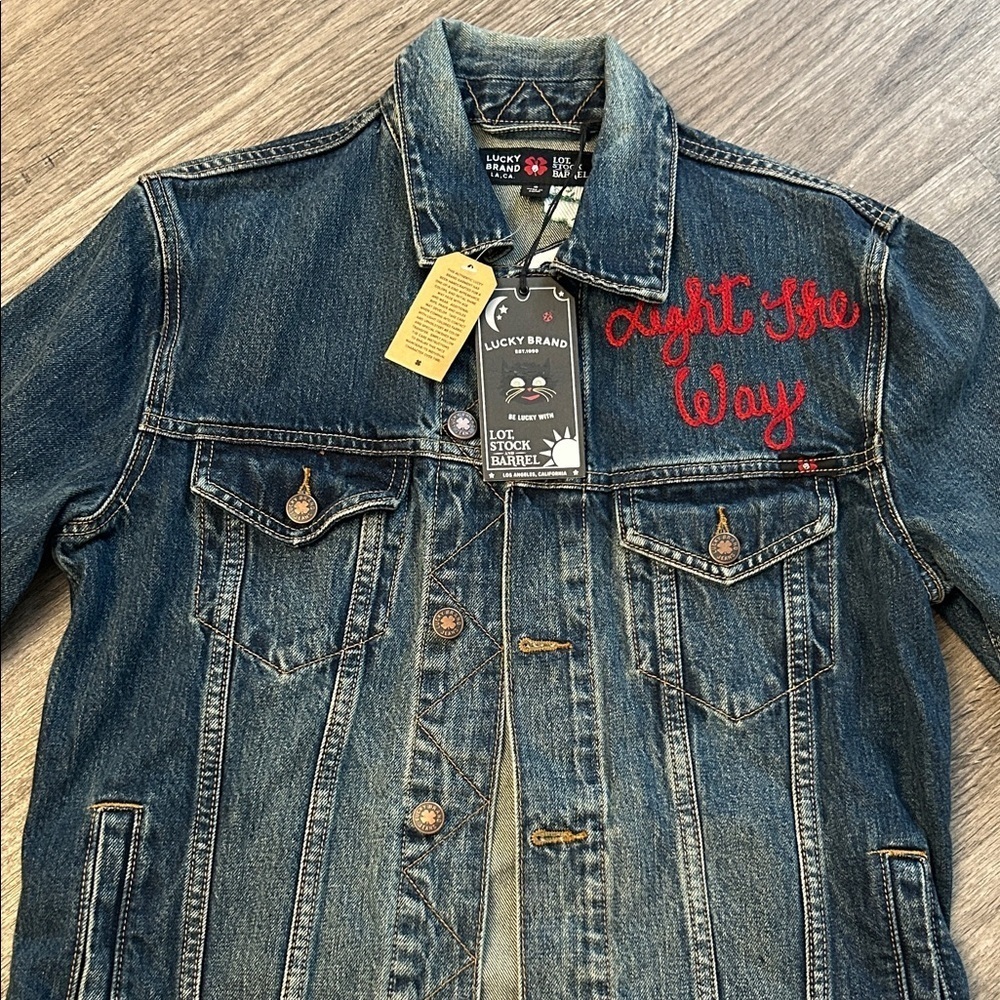 NWT Lucky Brand x Lot Stock & Barrel Denim Jacket Skull Above Below Embroidered - Picture 2 of 11
